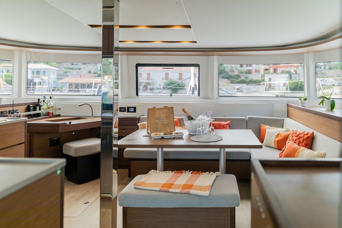 Salon of LINO, a Lagoon 46 catamaran at Municipal Unit of Lefkada, Greece