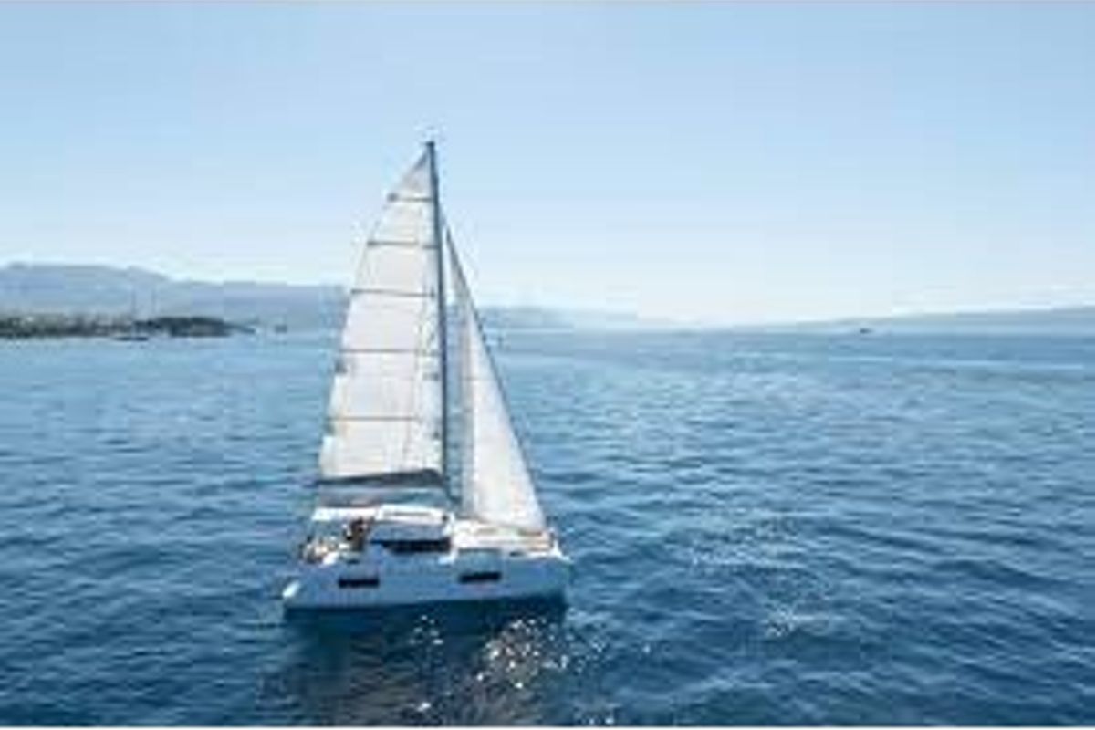Exterior view of Northcat L38, a Lagoon 38 catamaran at Sipias Municipal Unit, Greece