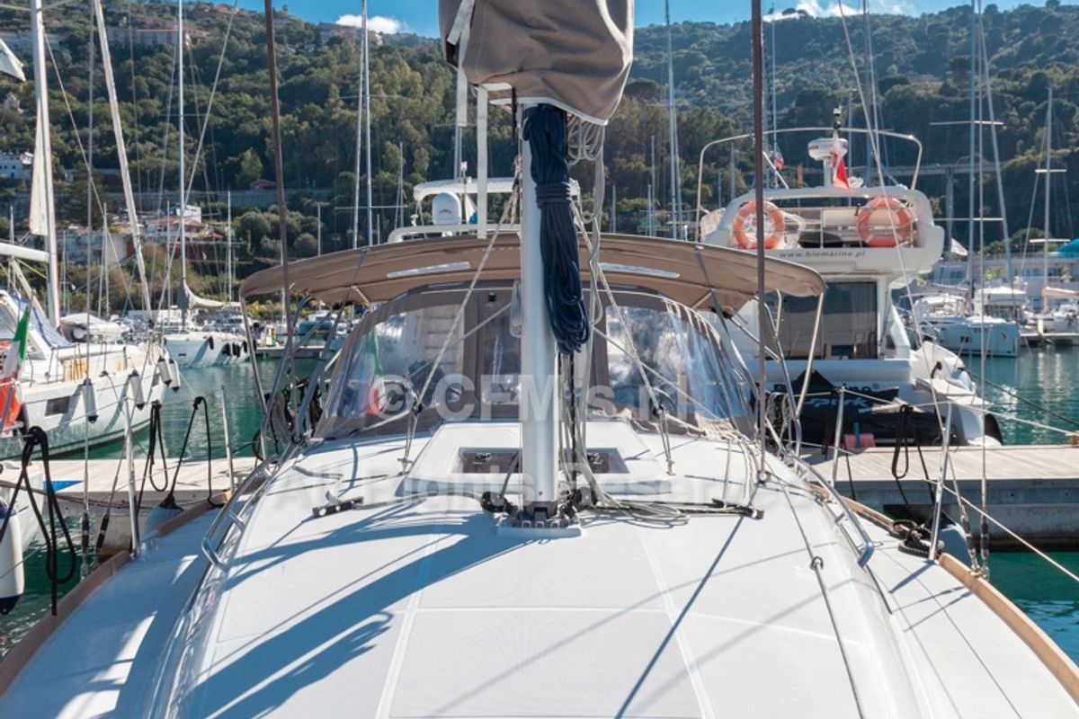 Deck of Marsiglia, a Jeanneau Sun Odyssey 349 sailboat at Capo d'Orlando, Italy