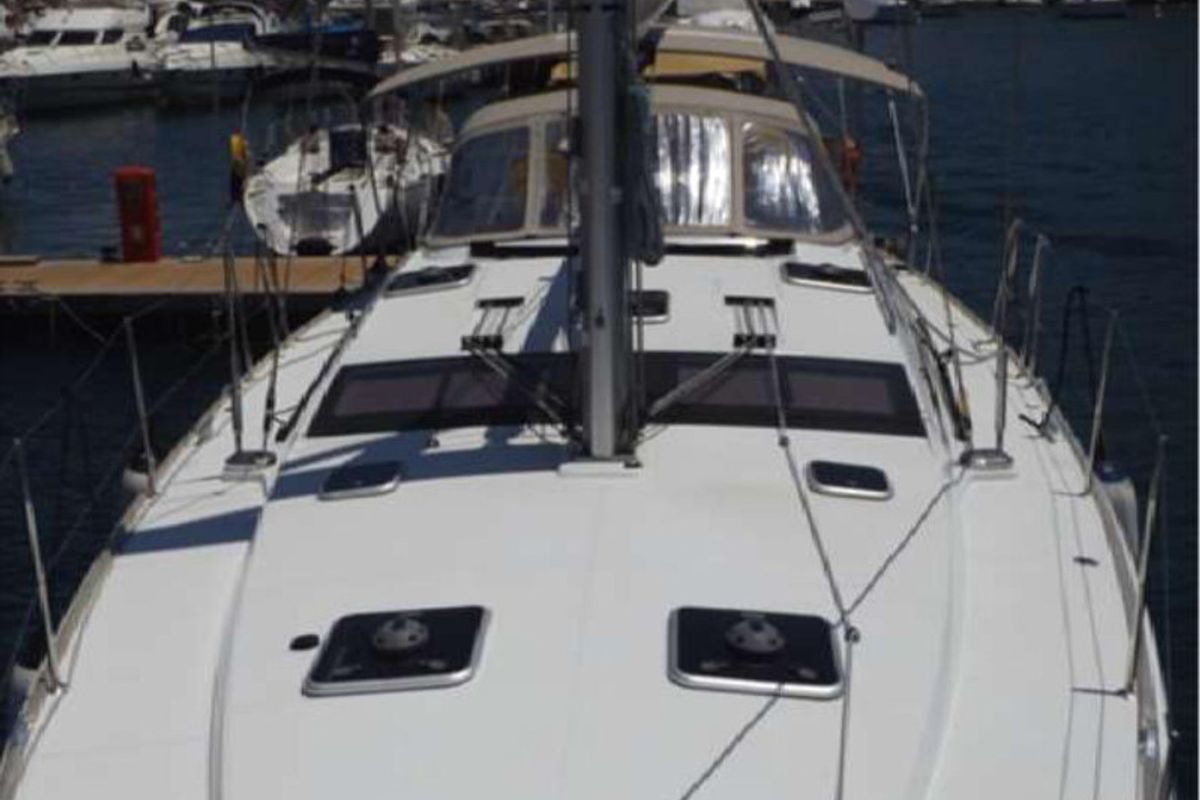 Deck of Big Fella Thanks, a Jeanneau 53 sailboat at Kalkara, Malta