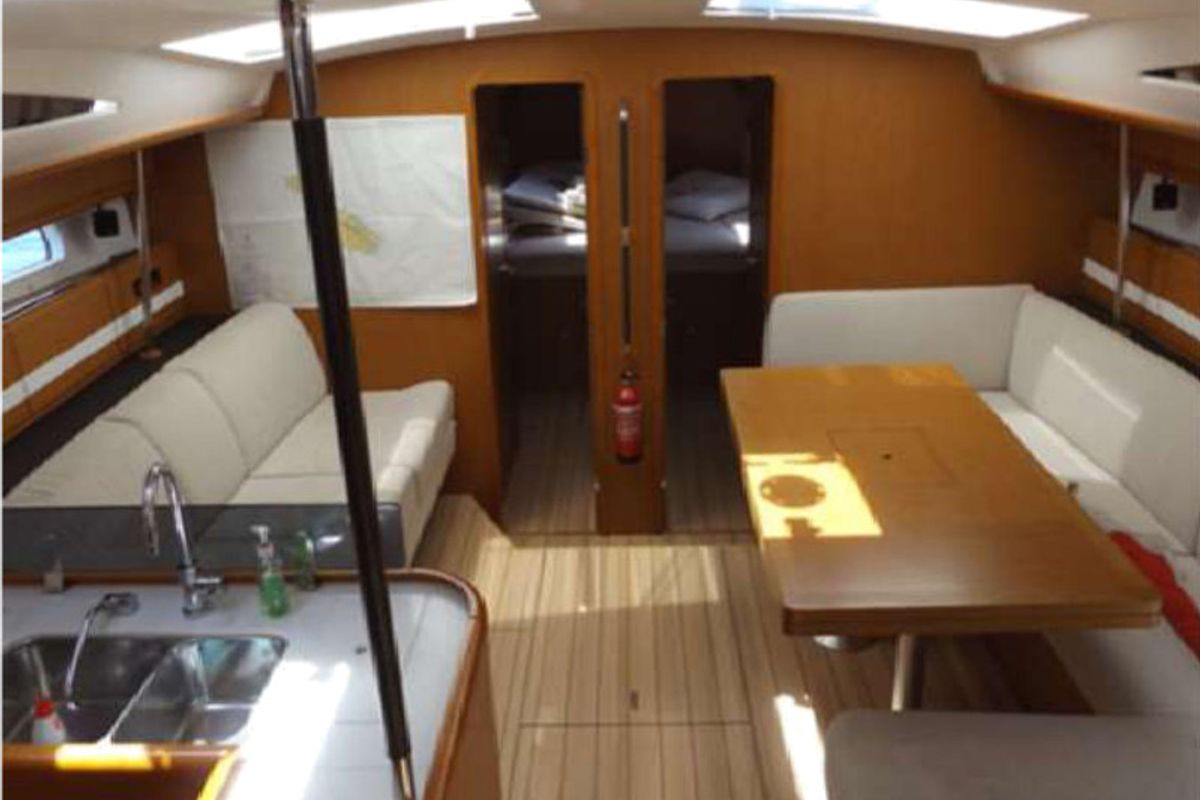 Salon of Big Fella Thanks, a Jeanneau 53 sailboat at Kalkara, Malta
