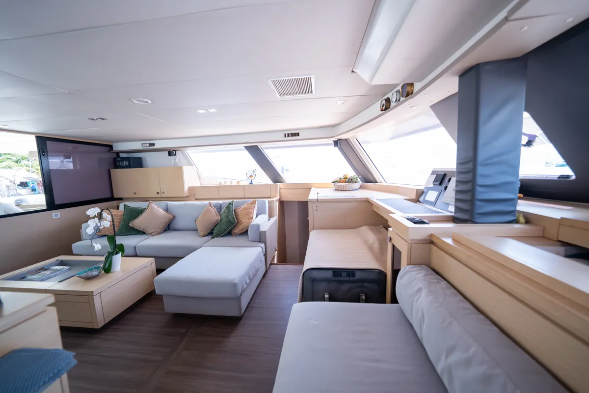 Salon of Maya Ulu, a Fountaine Pajot Ipanema 58 catamaran at San Blas, Panama