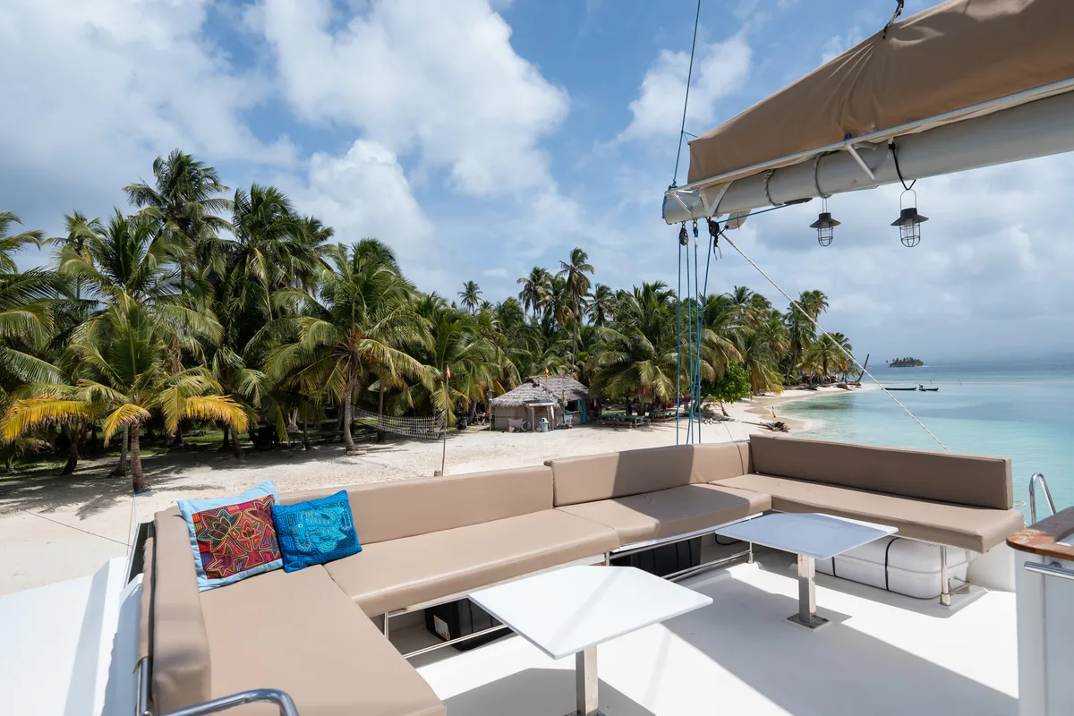 Deck of Maya Ulu, a Fountaine Pajot Ipanema 58 catamaran at San Blas, Panama