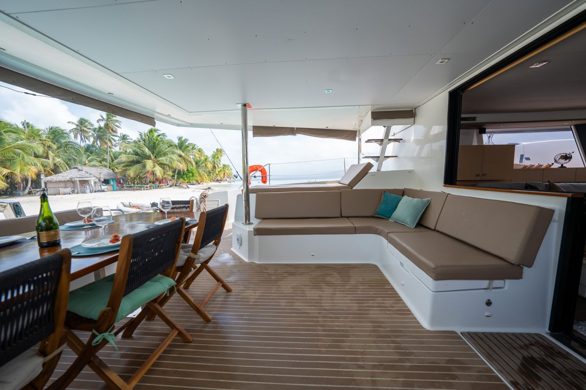 Deck of Maya Ulu, a Fountaine Pajot Ipanema 58 catamaran at San Blas, Panama