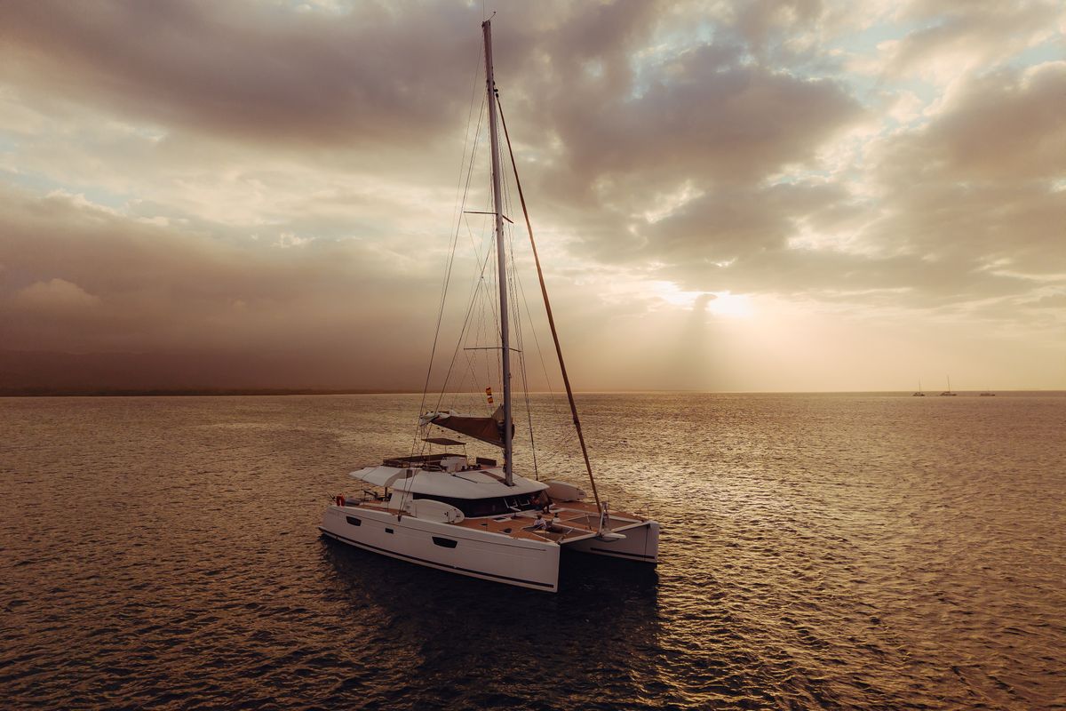 Exterior view of Maya Ulu, a Fountaine Pajot Ipanema 58 catamaran at San Blas, Panama