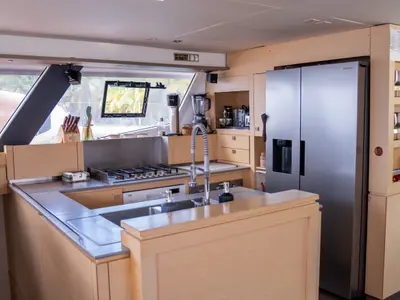 Galley of Maya Ulu, a Fountaine Pajot Ipanema 58 catamaran at San Blas, Panama