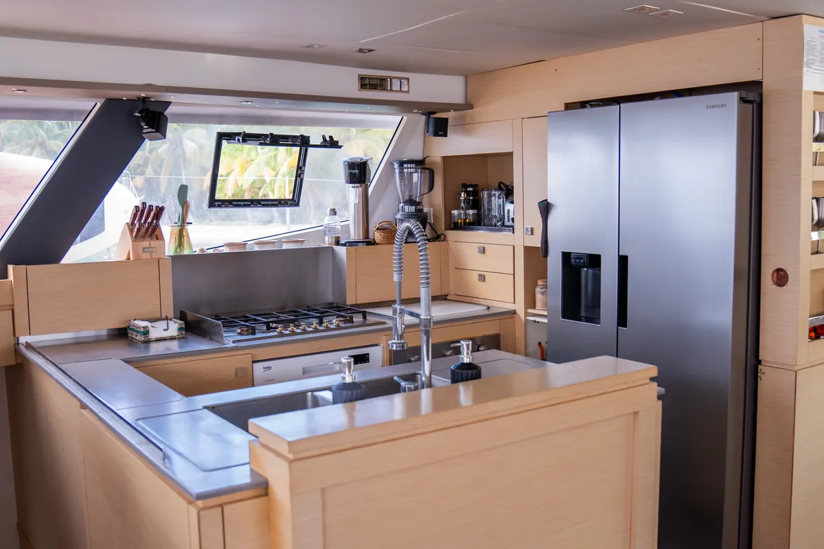 Galley of Maya Ulu, a Fountaine Pajot Ipanema 58 catamaran at San Blas, Panama