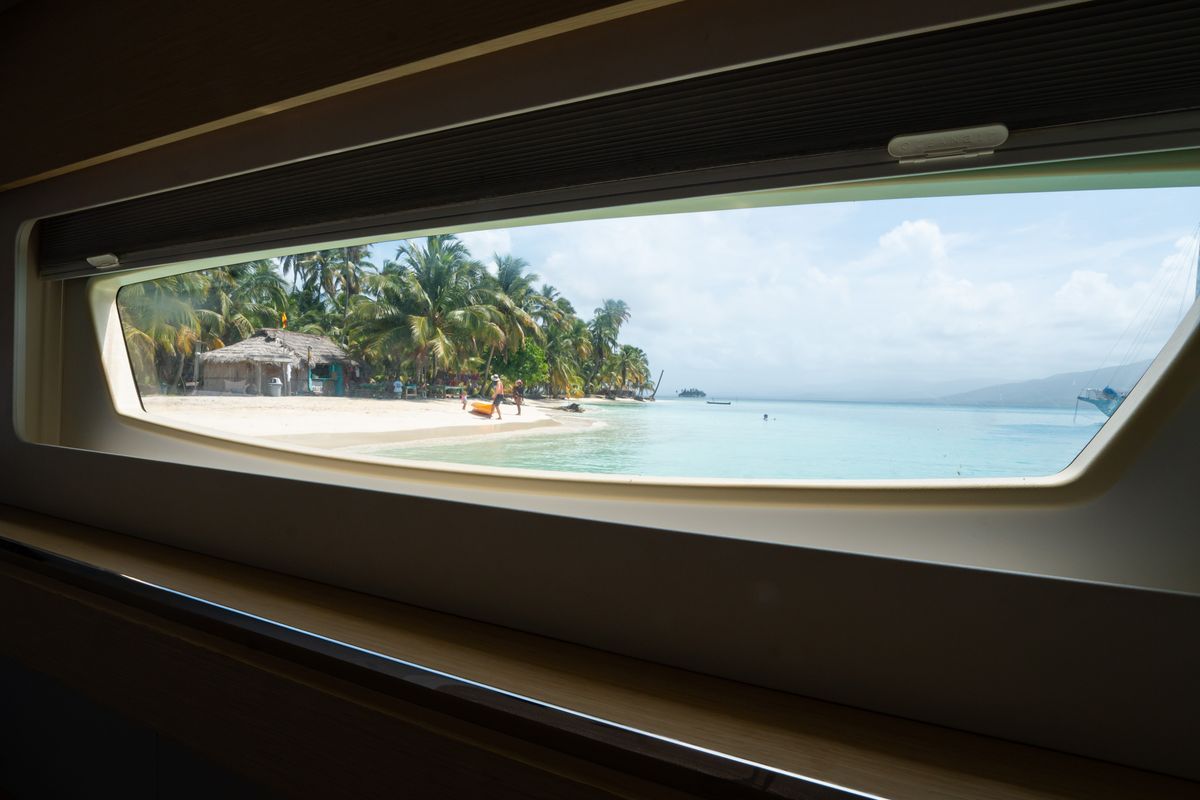 Salon of Maya Ulu, a Fountaine Pajot Ipanema 58 catamaran at San Blas, Panama