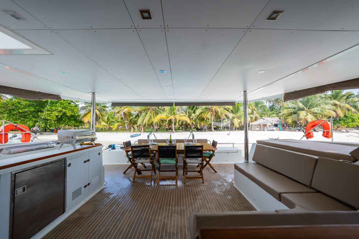 Deck of Maya Ulu, a Fountaine Pajot Ipanema 58 catamaran at San Blas, Panama