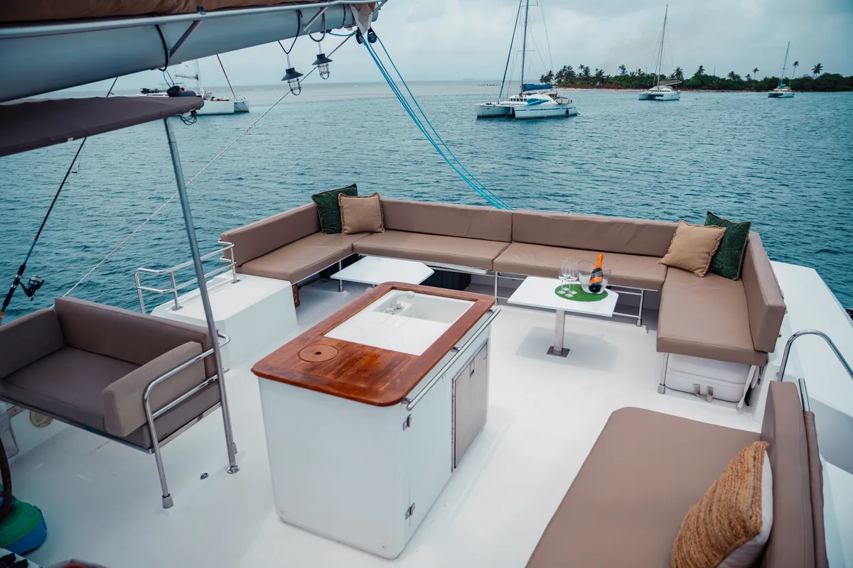 Deck of Maya Ulu, a Fountaine Pajot Ipanema 58 catamaran at San Blas, Panama