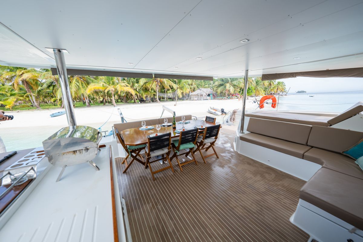 Deck of Maya Ulu, a Fountaine Pajot Ipanema 58 catamaran at San Blas, Panama
