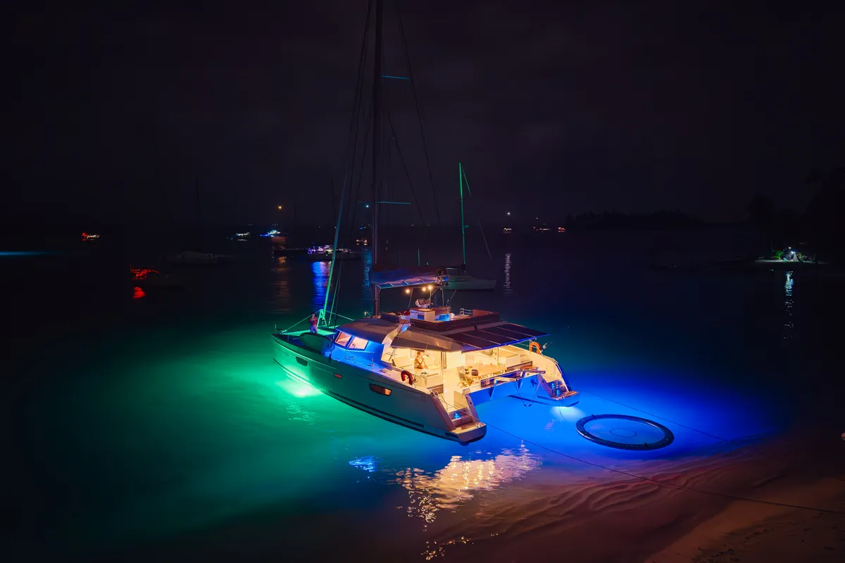 Exterior view of Maya Ulu, a Fountaine Pajot Ipanema 58 catamaran at San Blas, Panama
