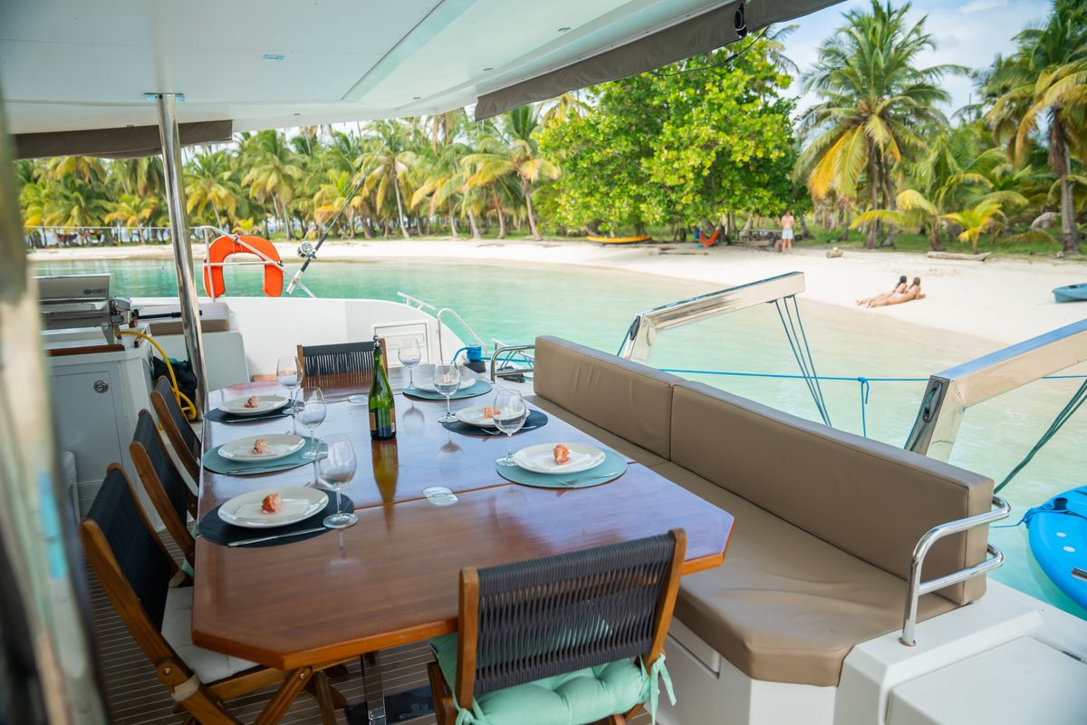 Deck of Maya Ulu, a Fountaine Pajot Ipanema 58 catamaran at San Blas, Panama