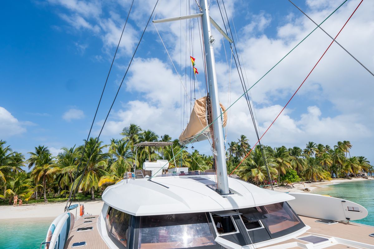 Deck of Maya Ulu, a Fountaine Pajot Ipanema 58 catamaran at San Blas, Panama