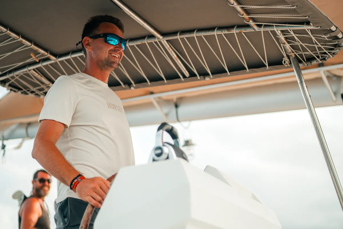 Cockpit of Maya Ulu, a Fountaine Pajot Ipanema 58 catamaran at San Blas, Panama