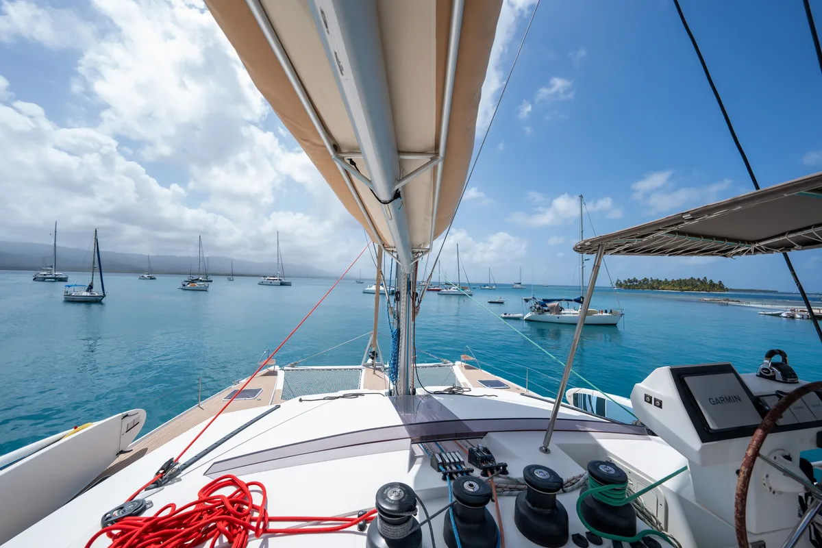 Deck of Maya Ulu, a Fountaine Pajot Ipanema 58 catamaran at San Blas, Panama