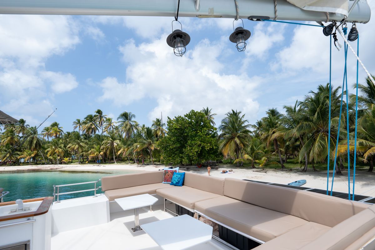 Deck of Maya Ulu, a Fountaine Pajot Ipanema 58 catamaran at San Blas, Panama