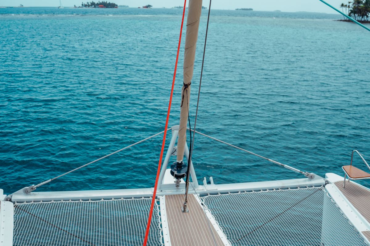 Deck of Maya Ulu, a Fountaine Pajot Ipanema 58 catamaran at San Blas, Panama