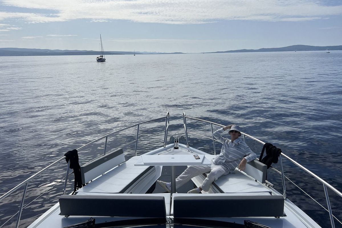 Exterior view of Champ Atlantis, a Galeon 500 Fly yacht at Grad Kaštela, Croatia