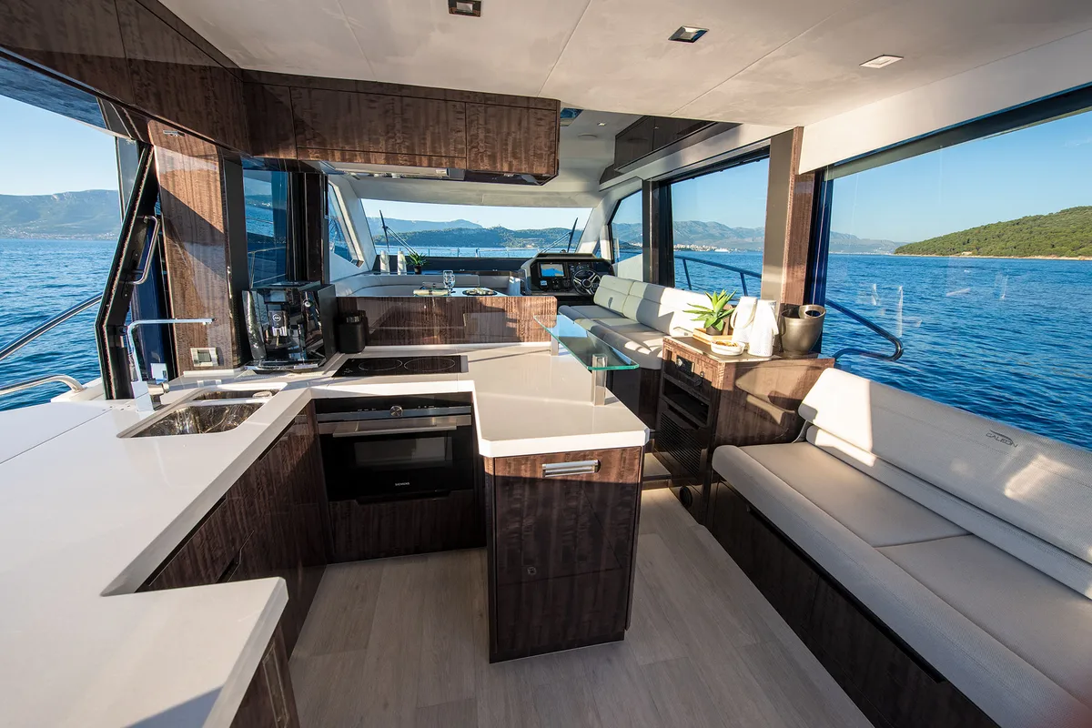 Galley of Champ Atlantis, a Galeon 500 Fly yacht at Grad Kaštela, Croatia