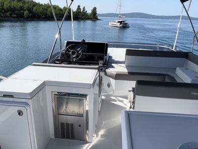 Cockpit of Champ Atlantis, a Galeon 500 Fly yacht at Grad Kaštela, Croatia