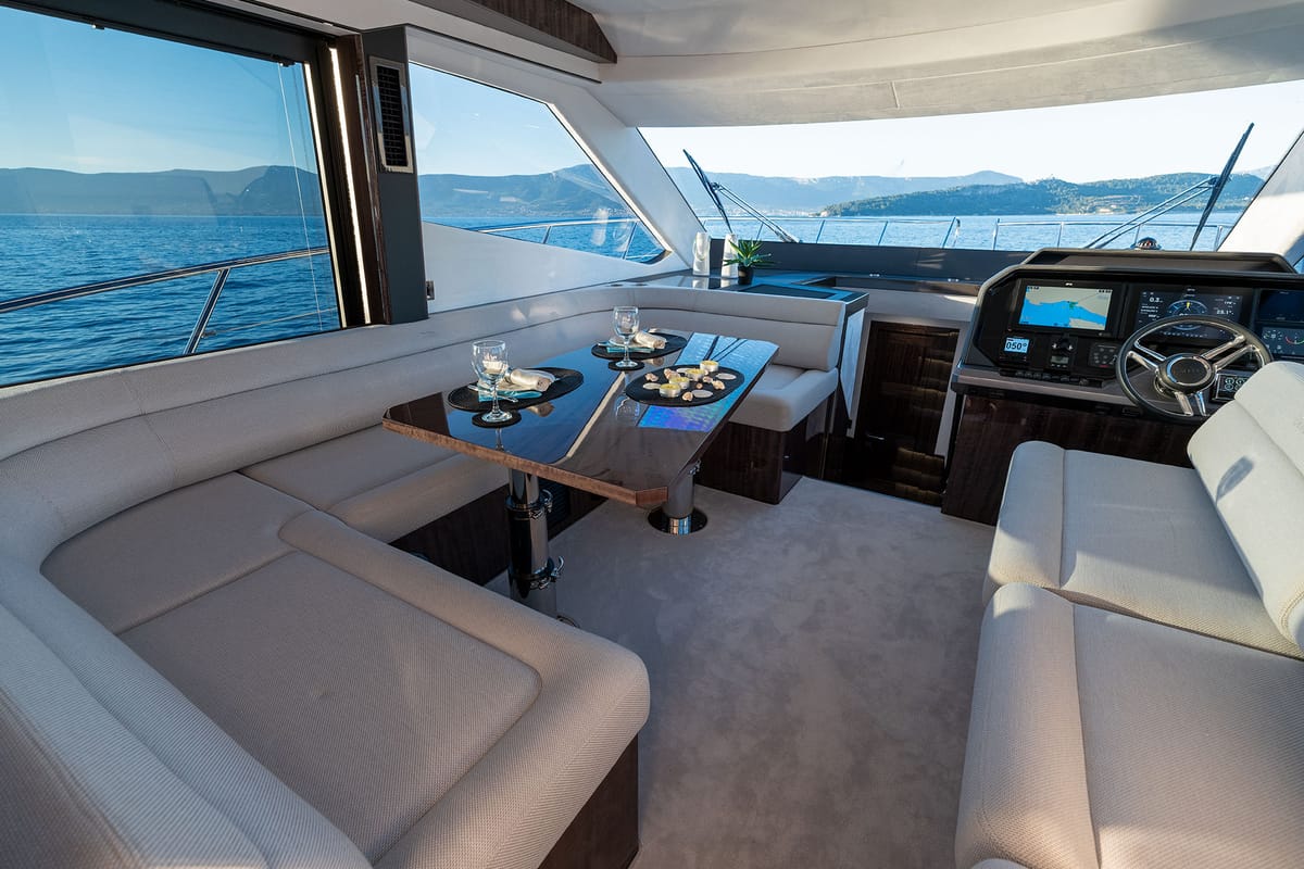 Salon of Champ Atlantis, a Galeon 500 Fly yacht at Grad Kaštela, Croatia