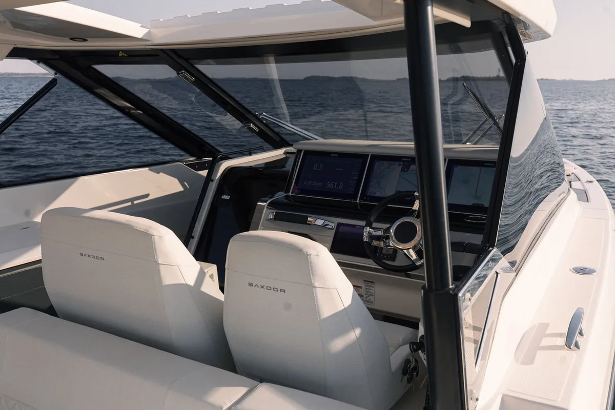 Cockpit of Tai 77, a Saxdor Yachts Saxdor 400 GTO motorboat at Općina Sukošan, Croatia