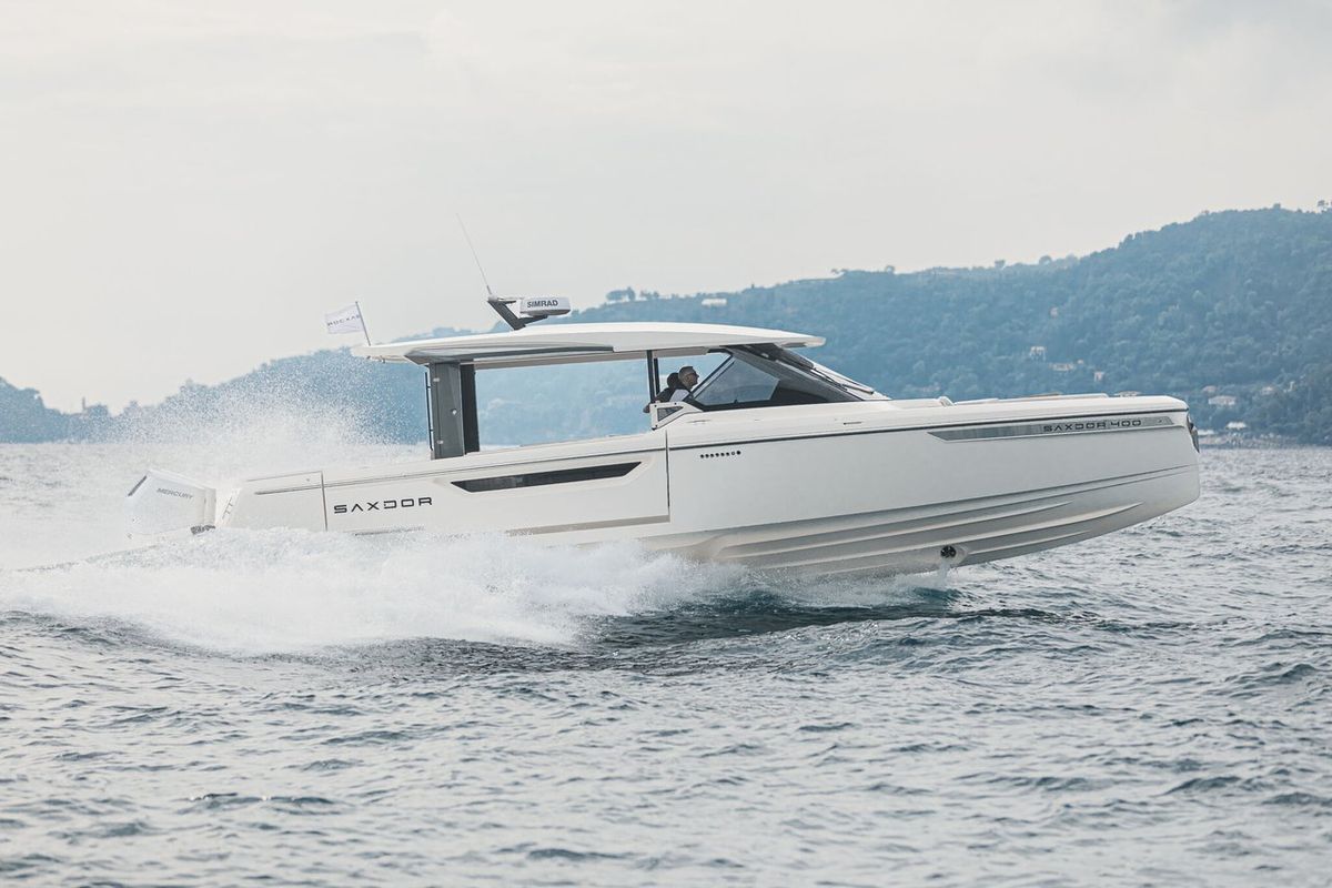 Exterior view of Tai 77, a Saxdor Yachts Saxdor 400 GTO motorboat at Općina Sukošan, Croatia
