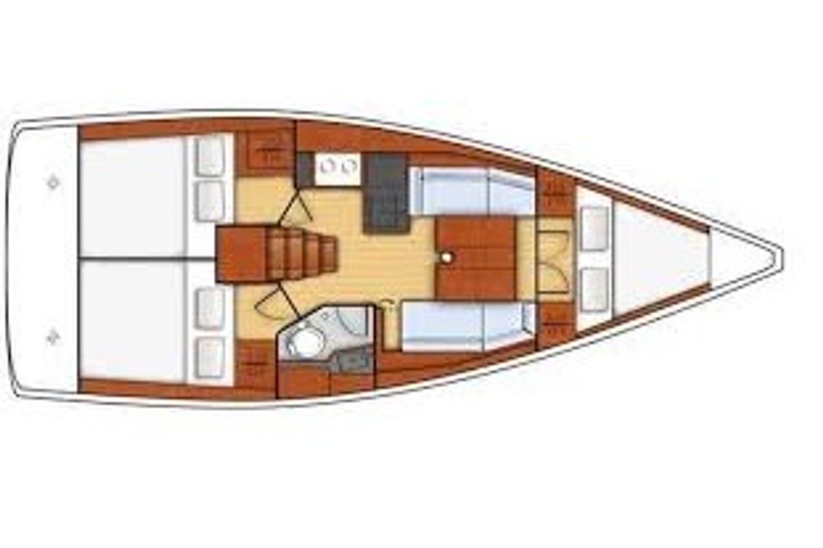 Floor plan of Mia, a Beneteau Oceanis 35.1 sailboat at U Pàize/Carloforte, Italy
