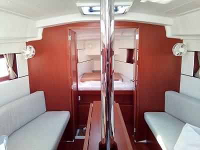 Salon of Mia, a Beneteau Oceanis 35.1 sailboat at U Pàize/Carloforte, Italy