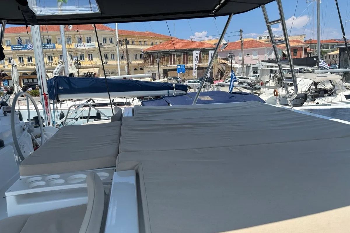 Deck of One Flirt, a Bali Catspace catamaran at Municipal Unit of Lefkada, Greece