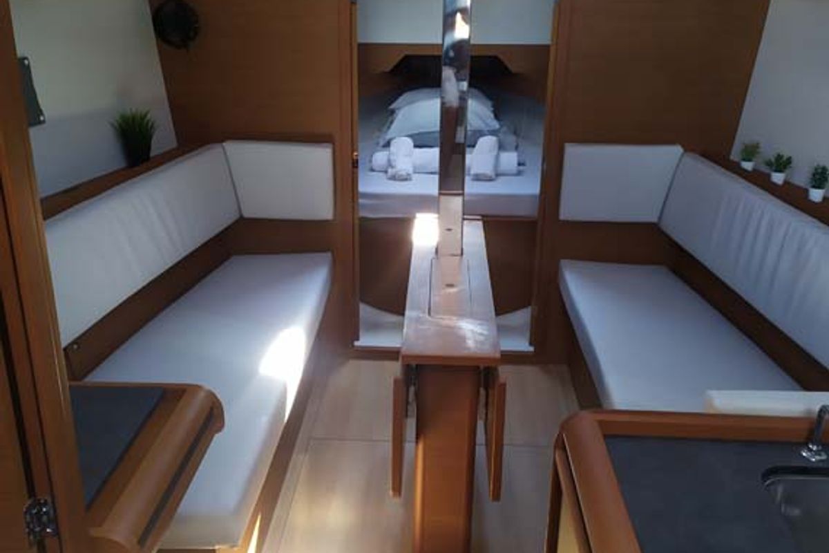 Salon of True Elli, a Jeanneau Sun Odyssey 349 sailboat at Grad Trogir, Croatia