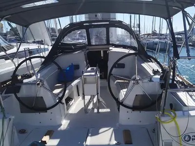 Cockpit of True Elli, a Jeanneau Sun Odyssey 349 sailboat at Grad Trogir, Croatia