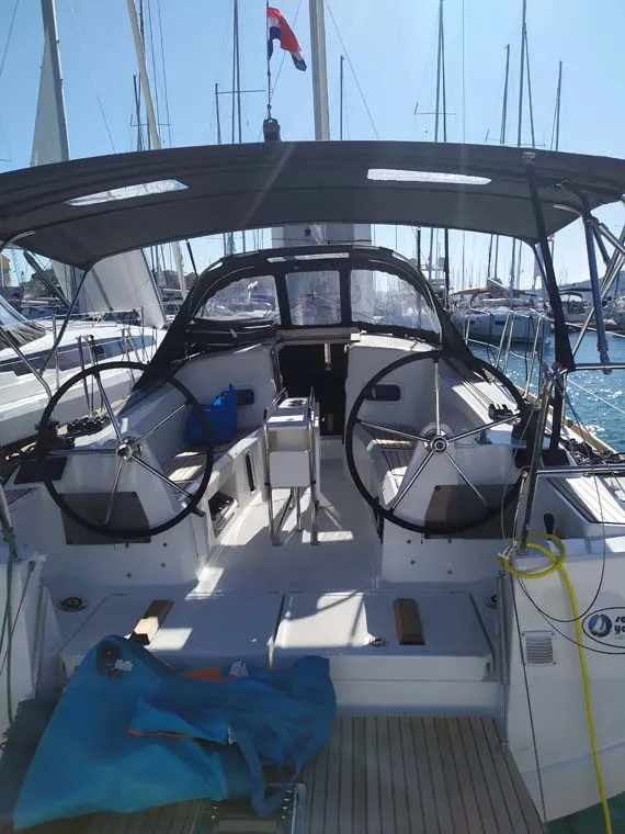 Cockpit of True Elli, a Jeanneau Sun Odyssey 349 sailboat at Grad Trogir, Croatia