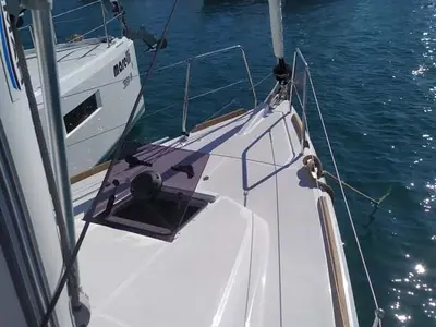 Deck of True Elli, a Jeanneau Sun Odyssey 349 sailboat at Grad Trogir, Croatia