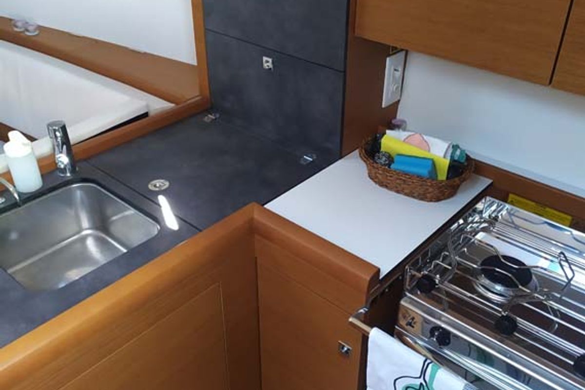 Galley of True Elli, a Jeanneau Sun Odyssey 349 sailboat at Grad Trogir, Croatia