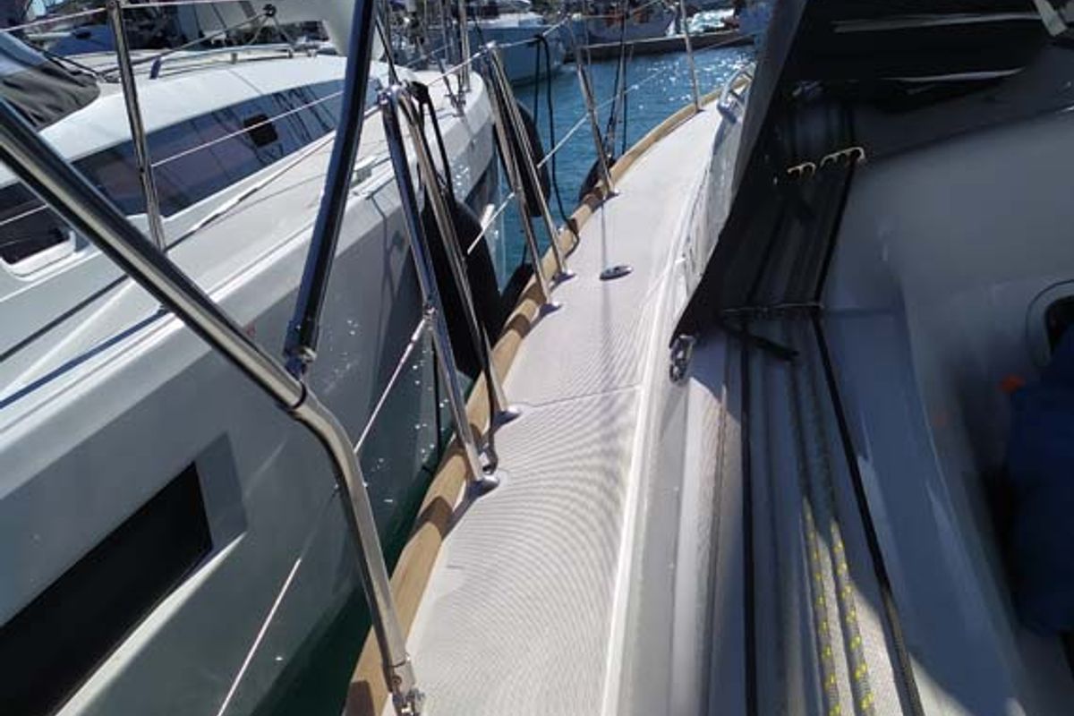 Deck of True Elli, a Jeanneau Sun Odyssey 349 sailboat at Grad Trogir, Croatia