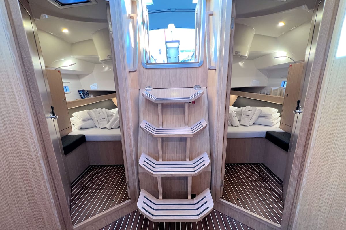 Deck of Panda IV, a Bavaria Cruiser 46 sailboat at Grad Pula, Croatia