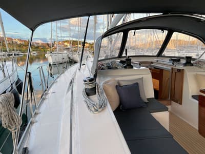 Deck of Panda IV, a Bavaria Cruiser 46 sailboat at Grad Pula, Croatia