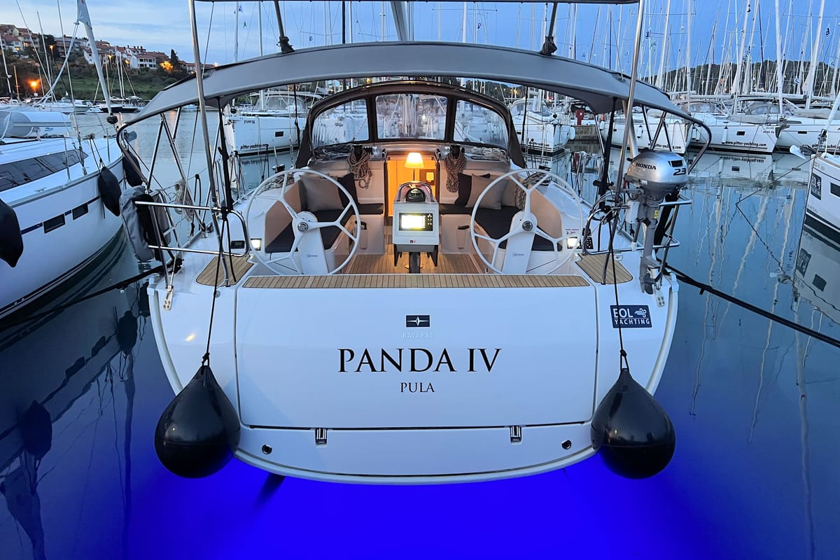 Deck of Panda IV, a Bavaria Cruiser 46 sailboat at Grad Pula, Croatia