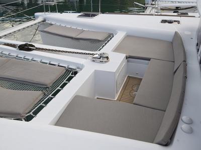 Deck of Muzikal, a Lagoon 450 catamaran at Krishna nagar village, India
