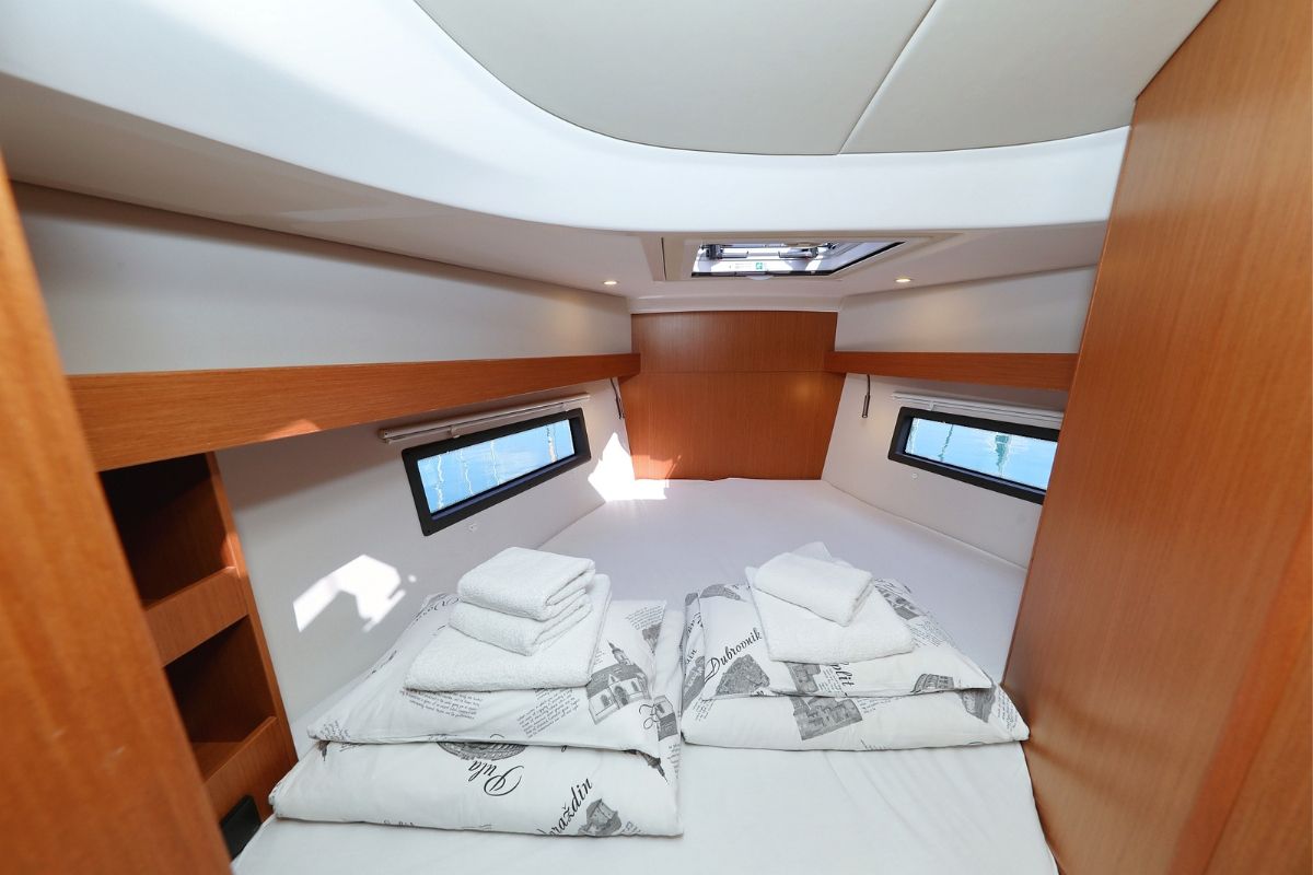 Cabin on Lea, a Bavaria C38 sailboat at Pirovac, Croatia