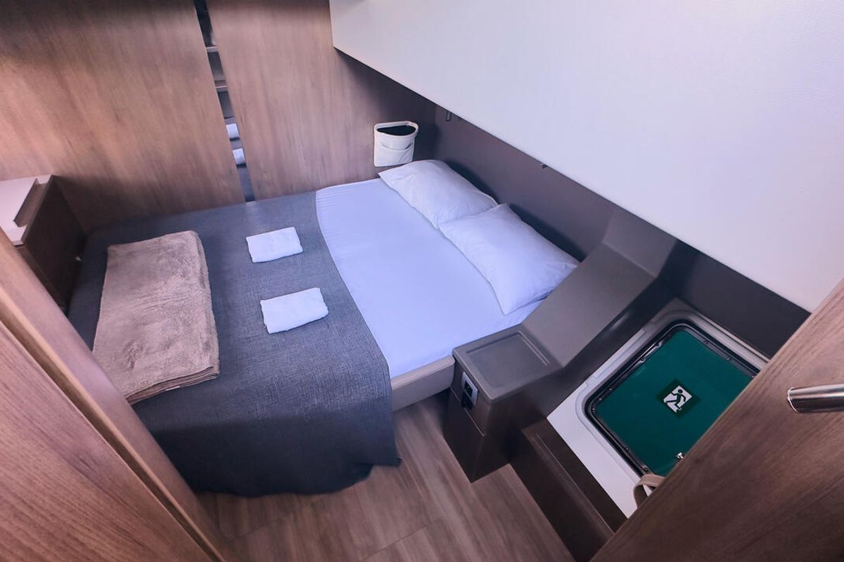 Cabin on Ediba Virgo, a Bali 4.8 catamaran at Marmaris, Turkey