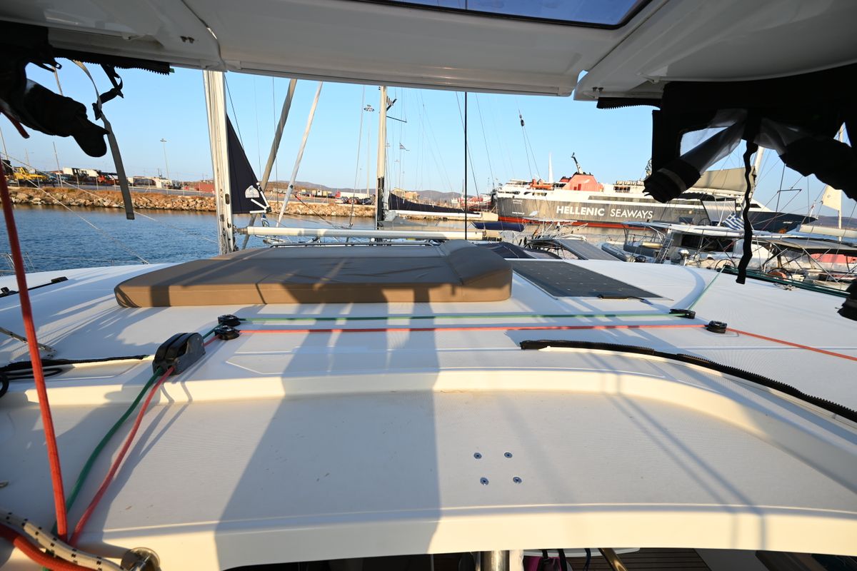 Deck of Alberta, a Lagoon 42 catamaran at Municipal Unit of Lefkada, Greece