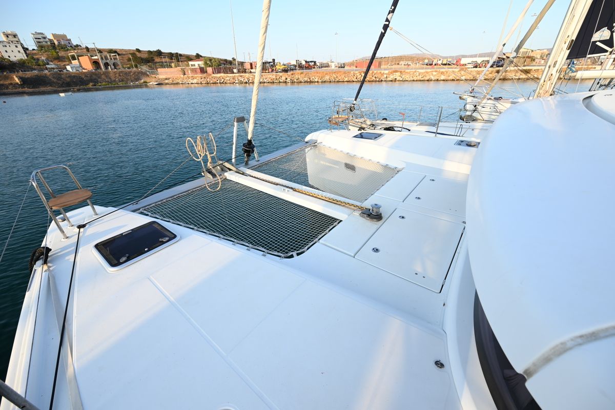 Deck of Alberta, a Lagoon 42 catamaran at Municipal Unit of Lefkada, Greece