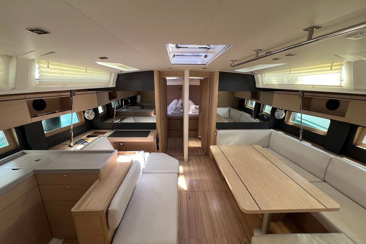 Salon of Shine, a Beneteau Oceanis 51.1 sailboat at Kontokali, Greece