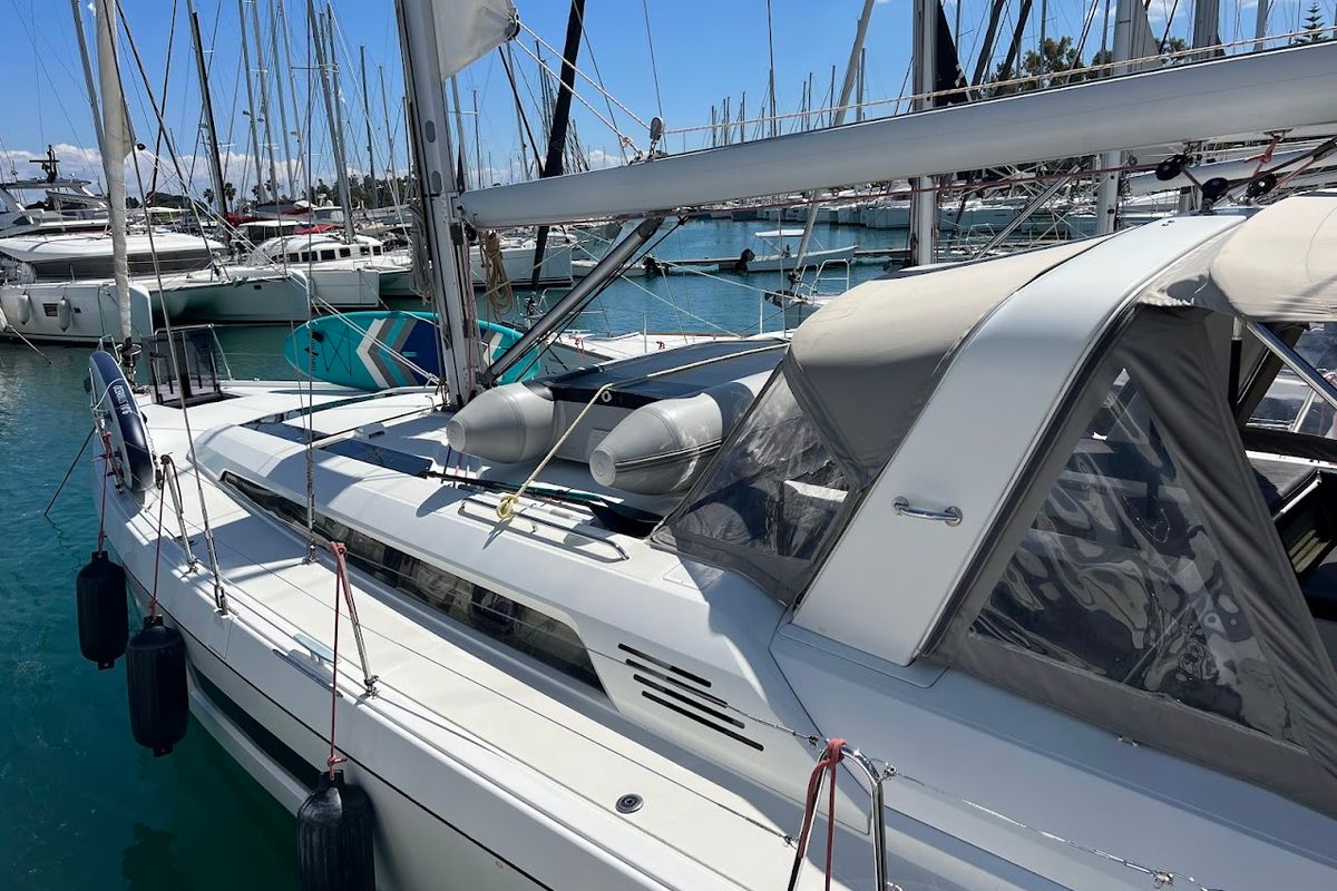Deck of Shine, a Beneteau Oceanis 51.1 sailboat at Kontokali, Greece