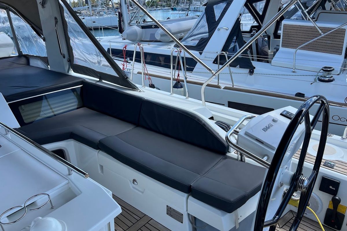 Deck of Shine, a Beneteau Oceanis 51.1 sailboat at Kontokali, Greece