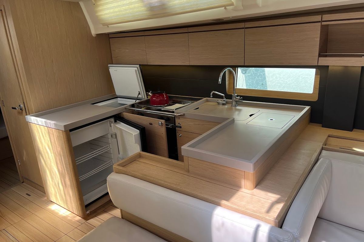 Galley of Shine, a Beneteau Oceanis 51.1 sailboat at Kontokali, Greece