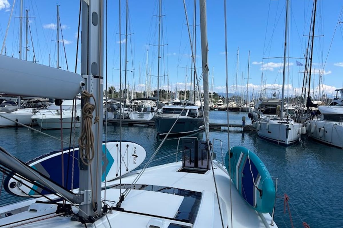 Exterior view of Shine, a Beneteau Oceanis 51.1 sailboat at Kontokali, Greece